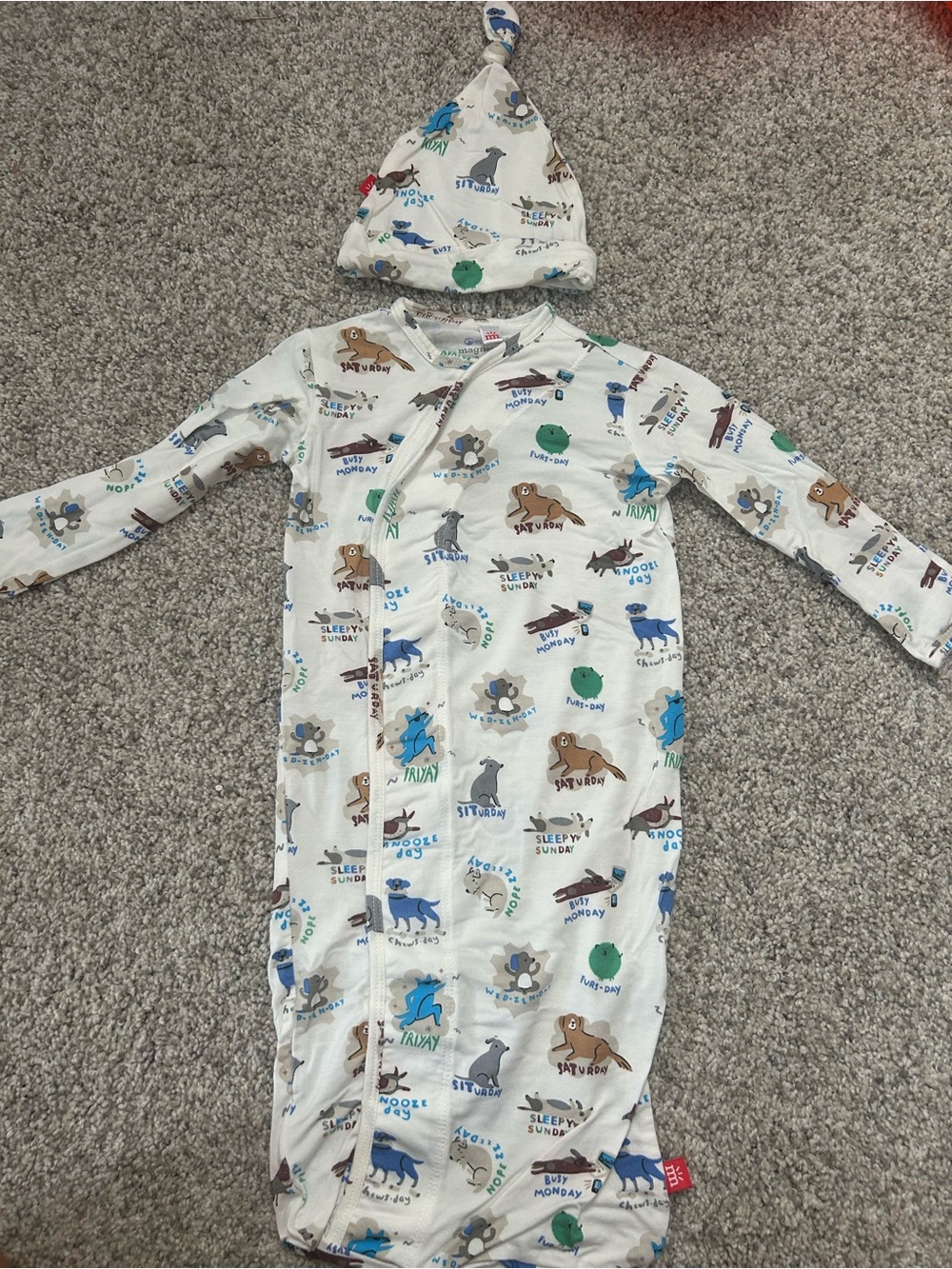 Magnetic Me Dog Print Baby Gown with Hat